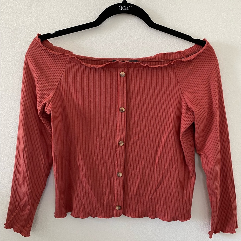 Womens Off Shoulder Crop Button Up Primark